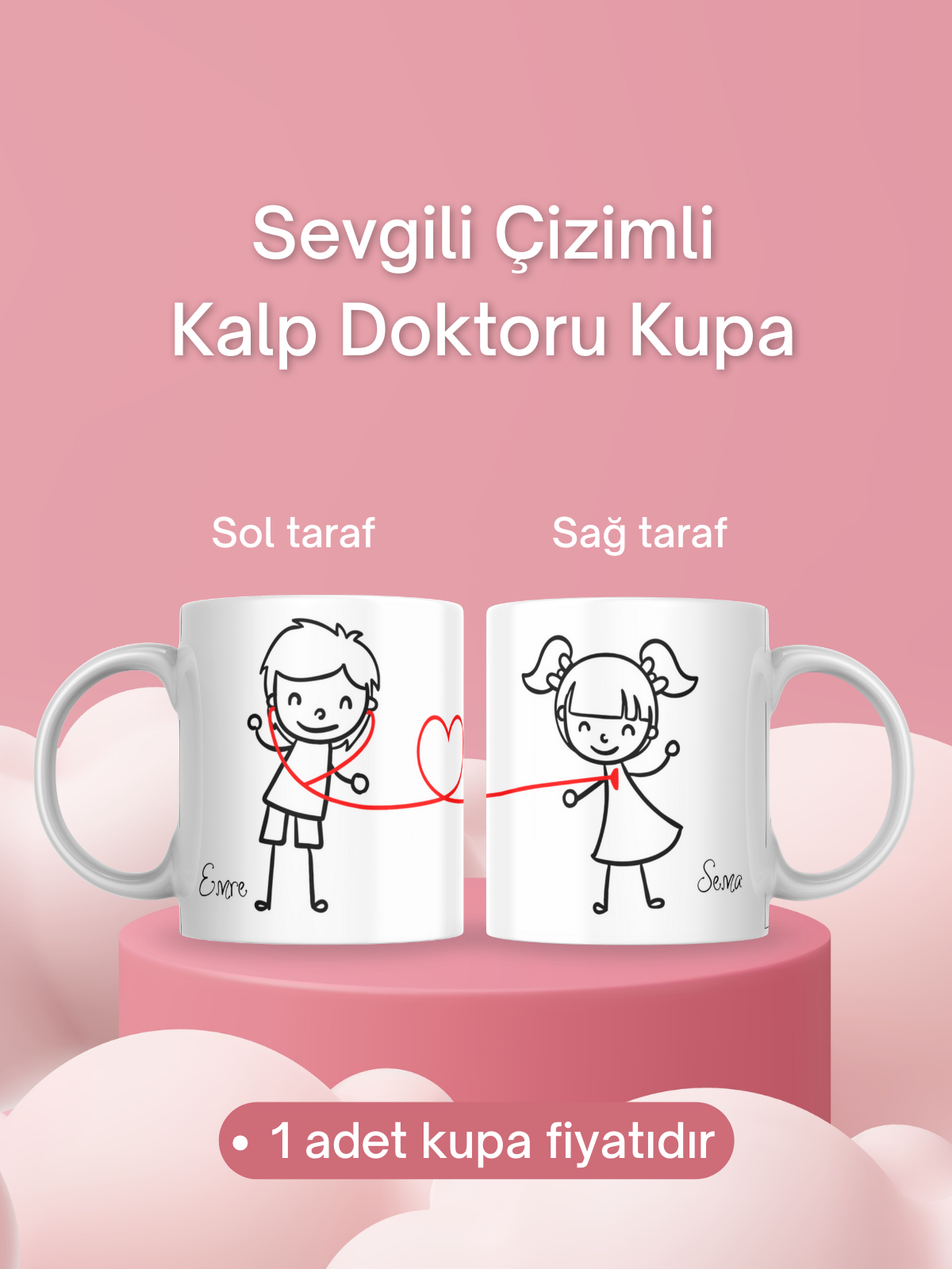 Sevgili Çizimli Kalp Doktoru Kupa
