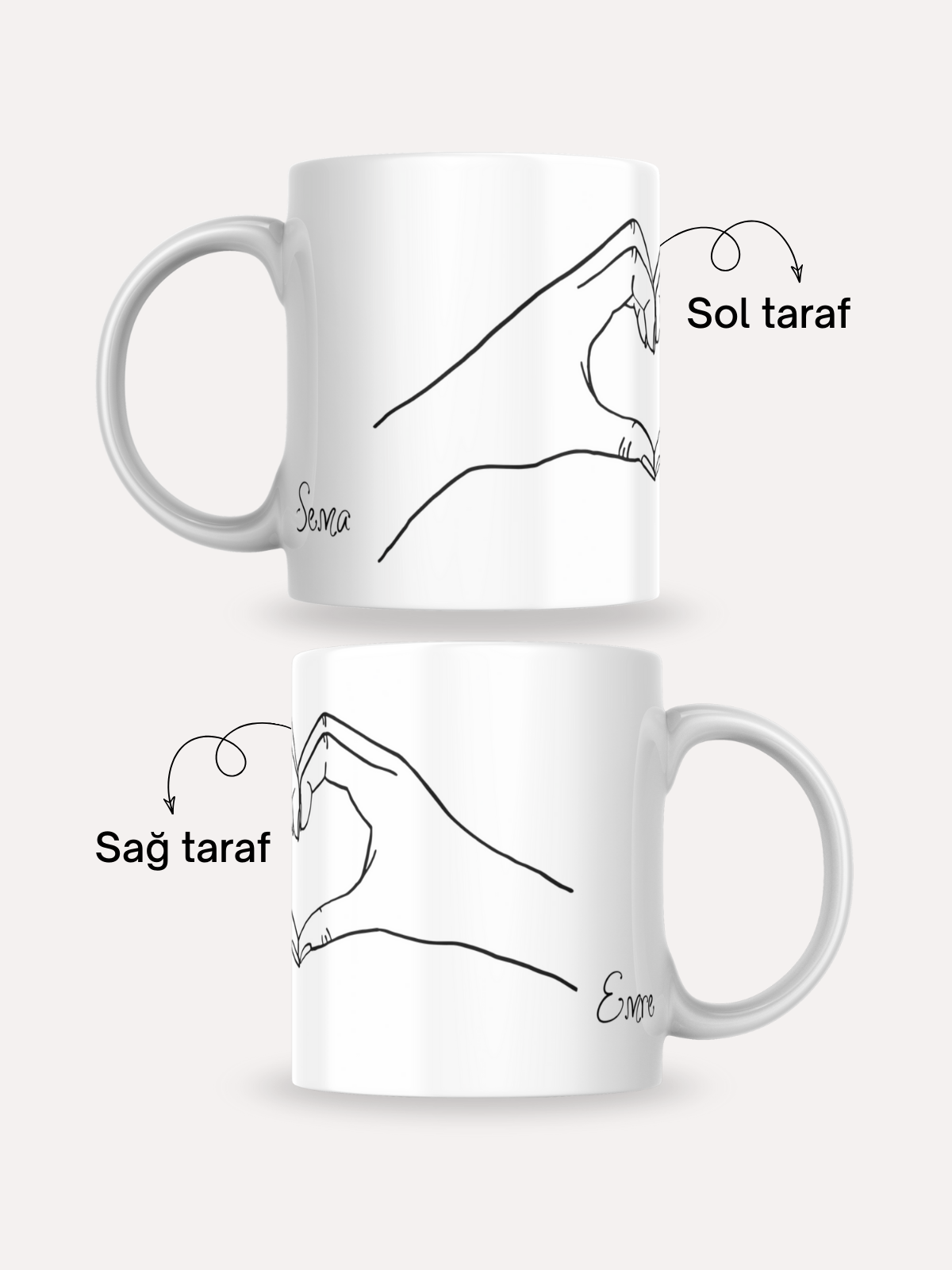 Kişiye Özel Eller Kalpli Kupa