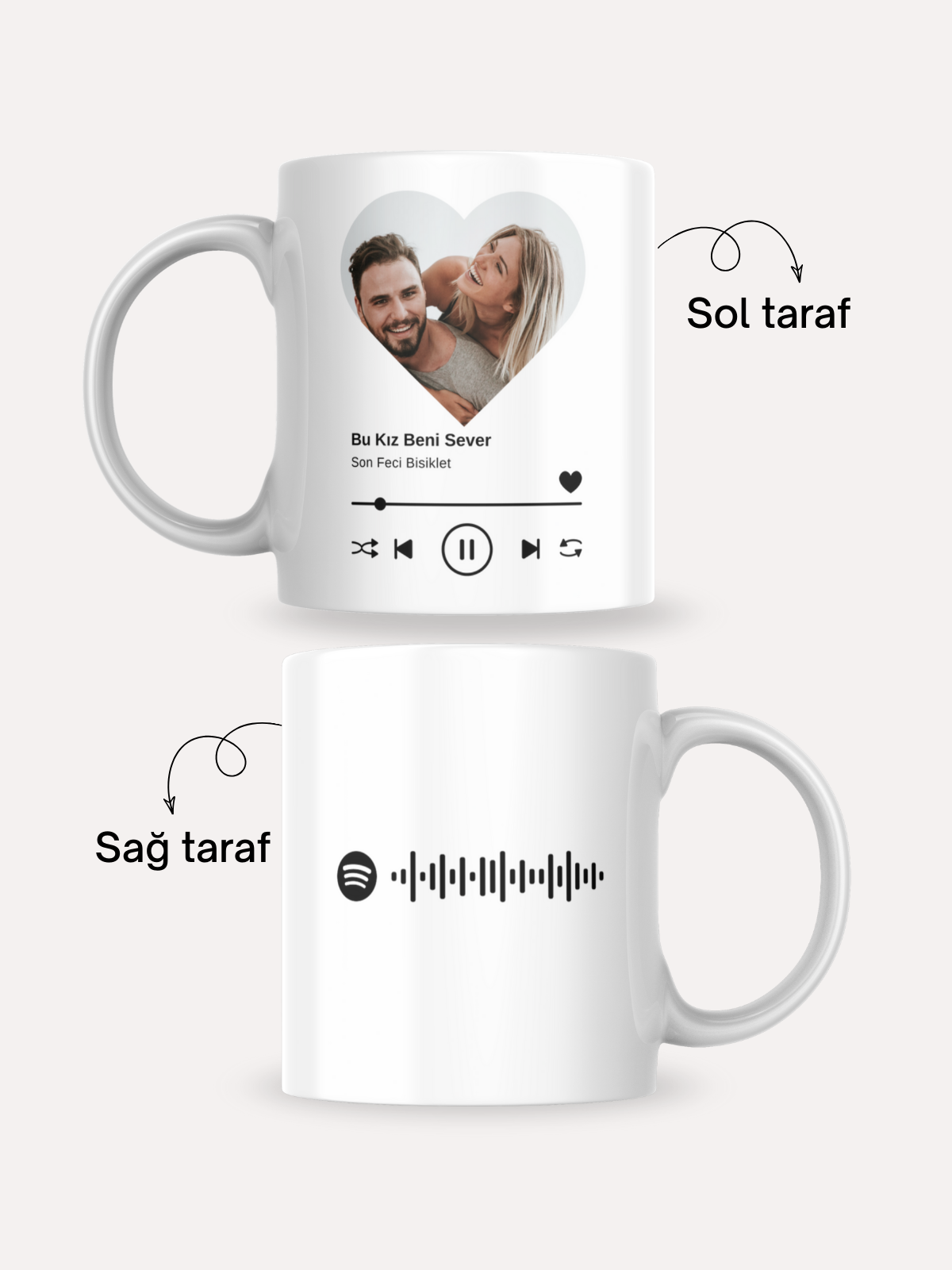 Kişiye Özel Müzik Barkodlu Kalpli Kupa